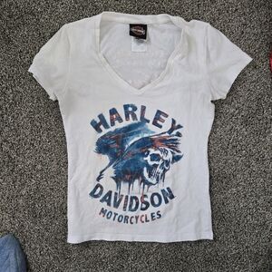 Harley Davidson Small White V-Neck